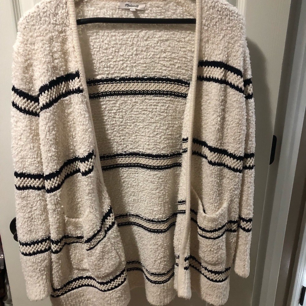 Striped Boucle cardigan sweater. Soft, thick Madewell cardigan
